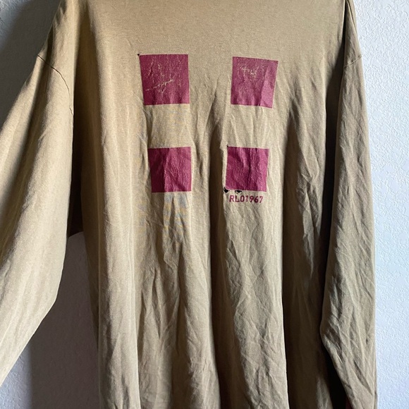 Vintage Y2K Ralph Lauren Polo Jeans Co. Trashed Grunge Tan Long Sleeve Shirt XL - Picture 10 of 15